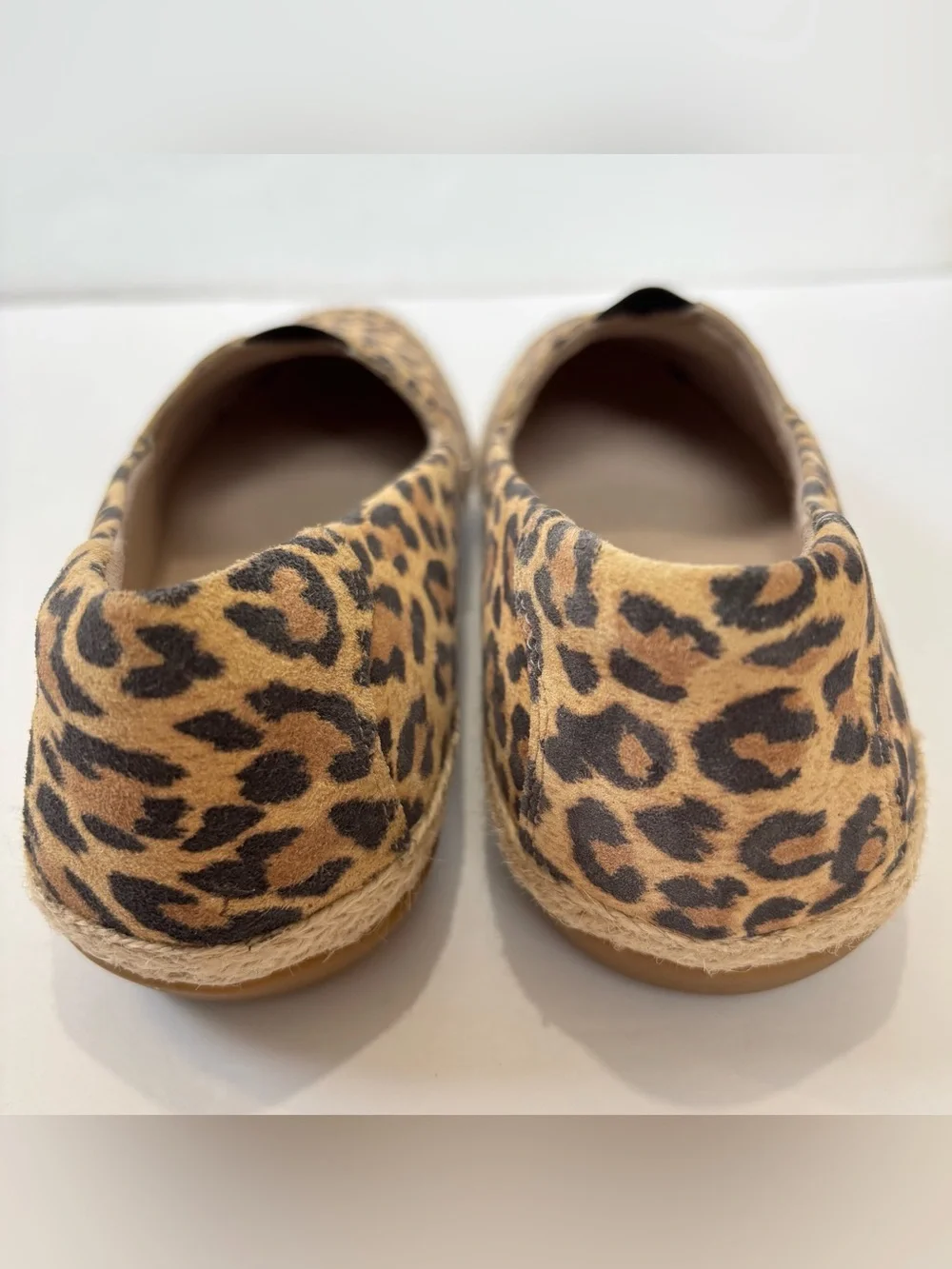 CLARKS Tan Leopard Print Suede Danelly Sky Espadrille Perforated Slip On Flats